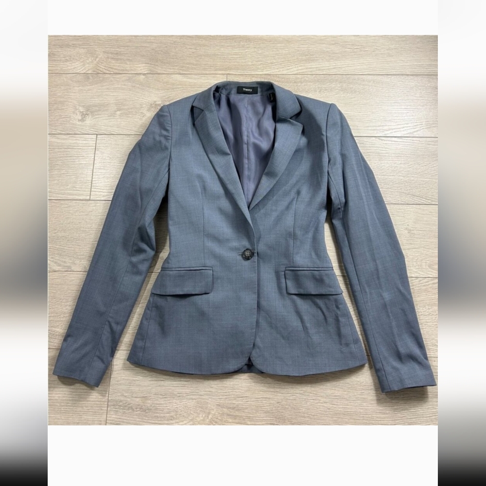 Theory Gabrielle Blue Wool Career Office Wear Blazer